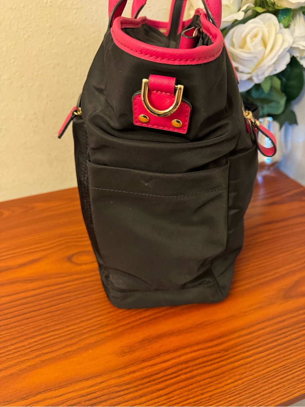 Michael Kors Black diaper bag with Hot Pink Trim and Gold Accents - Picture 9 of 12